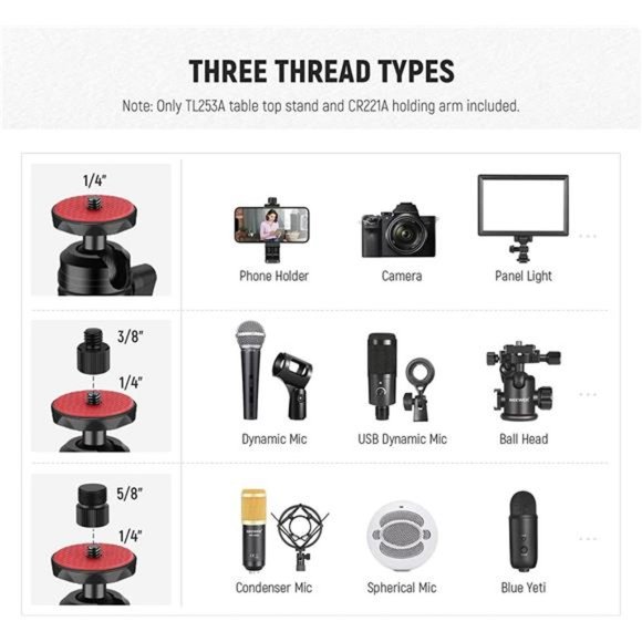 Tabletop Camera Mount Stand with Flexible Arm, Overhead Height Adjustable Stand - Picture 4 of 6